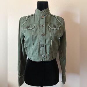 Ashley Olive Green Cropped High Waist Jacket Size M Embroidered Back
